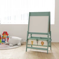 Qaba Art Easel for Kids, Double-Sided Whiteboard & Chalkboard with Paper Roll, Storage Baskets for Toddlers Ages 3-8, Green(m-8)