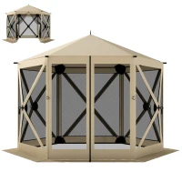 Outsunny 10 x 11 ft Pop Up Gazebo Screen Tent, Portable Instant Camping Canopy Screen House with Nettings, Carry Bag, Beige(m-1)
