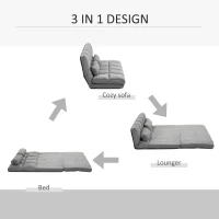 HOMCOM Convertible Floor Sofa Chair, Folding Couch Bed, Guest Chaise Lounge with 2 Pillows, Adjustable Backrest and Headrest, 51.25" L, Light Gray(m-6)