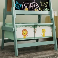 Qaba Art Easel for Kids, Double-Sided Whiteboard & Chalkboard with Paper Roll, Storage Baskets for Toddlers Ages 3-8, Green(m-9)