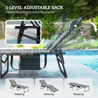 Outsunny Folding Outdoor Chaise Lounge Chair Tanning Chair with 5-Level Adjustable Back, Side Table, Pillow, Pocket, Blue White(m-4)