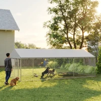 PawHut Heavy Duty Outdoor Dog Kennel with Waterproof Roof, 2 Secure Latches, Chain Link Dog Run for Backyard, 20' x 10' x 7'(m-2)
