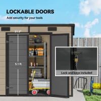 Outsunny 8' x 4' Plastic Outdoor Storage Shed with Floor, Window, Lockable Doors and Vents for Backyard Patio Lawn, Light Brown(m-7)