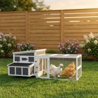 PawHut Wooden Chicken Coop with Nesting Box, Pull Out Tray, Run, Perches, Ramp, Windows for 6 Chickens, Dark Gray(m-2)