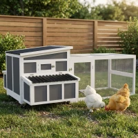 PawHut Wooden Chicken Coop with Nesting Box, Pull Out Tray, Run, Perches, Ramp, Windows for 6 Chickens, Dark Gray(m-11)