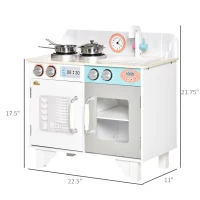 Qaba Wooden Pretend Play Kitchen with Sink, Clock, and Stove for Kids with Real Stainless Steel, Children Cooking Playset for 3-6 Years Old(m-3)