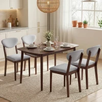 HOMCOM 5-Piece Dining Table Set for 4, Mid-Century Modern Kitchen Table and Chairs, Light Gray(m-10)