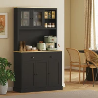 HOMCOM Freestanding Kitchen Cabinet, 71" Tall Pantry Cabinet, Modern Hutch with Wide Countertop, Adjustable Shelves, Black(m-11)