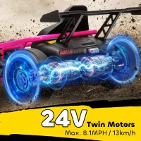 Qaba 24V 7AH Kids Electric Go Kart, 8.1 MPH Battery Powered Drift Kart with Dual Motors, Soft Start for 8-12 Years, Pink(m-5)