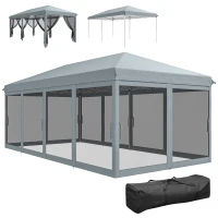 Outsunny 10' x 20' Pop Up Canopy Tent with Netting, Heavy Duty Instant Sun Shelter, Large Tents for Parties with Carry Bag for Outdoor, Garden, Patio, Gray(m-11)