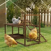 PawHut Chicken Perch with Swing, Roosting Bars & 2 Ladders for 4–6 Hens, Wooden(m-10)