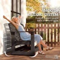 Outsunny Patio Glider Bench w/ HDPE Slatted Double Rocking Chair, Black(m-4)