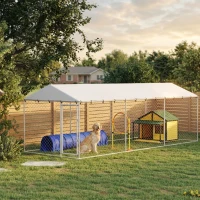 PawHut 20' x 7.5' x 6.5' Dog Kennel Outdoor for Small Medium Large Dogs with Waterproof Roof, Silver(m-2)