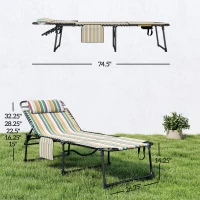 Outsunny 2 Piece Folding Chaise Lounge Pool Chairs with 5-level Reclining Back, Reading Hole, Side Pocket, Rainbow Striped(m-3)