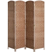 HOMCOM Room Divider 4 Panel, 6FT Tall Folding Privacy Screen, Freestanding Hand-Woven Partition for Room Separation with 360° Hinges, Paper Rope Diamond Weave, Natural(m-1)