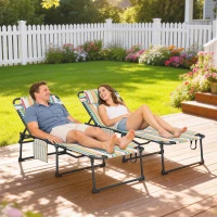 Outsunny 2 Piece Folding Chaise Lounge Pool Chairs with 5-level Reclining Back, Reading Hole, Side Pocket, Rainbow Striped(m-2)