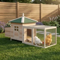 PawHut 77" Wooden Chicken Coop with Nesting Box, Cute Outdoor Hen House with Removable Tray, Ramp Run, for Garden Backyard, Natural(m-10)