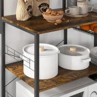 HOMCOM Kitchen Bakers Rack with Charge Station, Industrial Microwave Stand with Adjustable Shelf, 5 Hooks, Wire Basket(m-8)