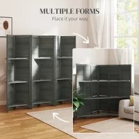 HOMCOM 6 Panel 67" Tall Wood Privacy Screen Room Divider with 3 Shelves and Folding Storage for Bedroom, Gray(m-7)