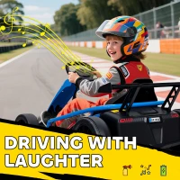Qaba 24V 7AH Kids Electric Go Kart, 8.1 MPH Battery Powered Drift Kart with Dual Motors, Soft Start for 8-12 Years, Blue(m-7)