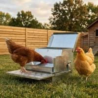 PawHut 30 lbs Capacity Automatic Chicken Poultry Feeder with a Galvanized Steel and Aluminium Build, Weatherproof Design(m-2)