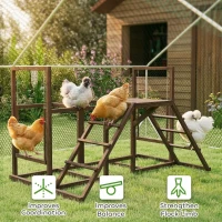 PawHut Chicken Activity Play Set with Multiple Chicken Perches, Swing, Ladder, Platform for 3-4 Chickens, Coffee(m-7)