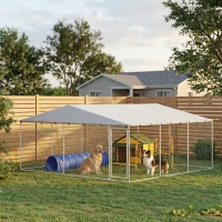 PawHut 15' x 15' x 7' Dog Kennel Outdoor for Small Medium Large Dogs with Waterproof Roof, Silver(m-2)