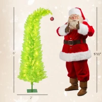 HOMCOM 6 ft Whimsical Christmas Tree, Pencil Xmas Tree with with Red Ball, Metal Base, Prelit with 230 LED Lights(m-3)