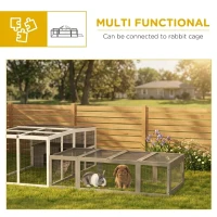 PawHut Large Wooden Rabbit Hutch Small Animal Habitat Enclosure Outdoor Run and Lockable Doors - Gray(m-6)