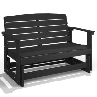 Outsunny Patio Glider Bench w/ HDPE Slatted Double Rocking Chair, Black(m-11)