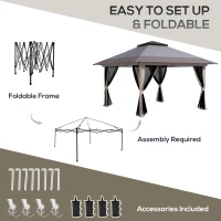 Outsunny 13' x 13' Pop Up Gazebo Instant Canopy Tent Shelter with 2-Tier Roof, Carry Bag, Wight Bags for Outdoor, Garden, Gray(m-5)