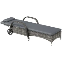 Outsunny Wicker Outdoor Chaise Lounge, 5-Level Adjustable Backrest PE Rattan Pool Lounge Chair with Wheels, Cushion & Headrest, Mixed Gray and Gray(m-11)