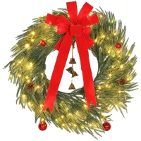 HOMCOM 36 Inch Christmas Wreath for Front Door with LED Lights, Prelit Christmas Wreath with 8 Modes and Ornaments, Green(m-11)