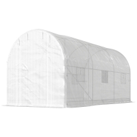 Outsunny Hoop House Greenhouse, Walk-in Tunnel Greenhouse with 2 Support Rods, Zippered Roll-up Mesh Door, 14.6'x6.5'x6.6', White