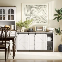 HOMCOM 60" Buffet Cabinet, Farmhouse Sideboard with Sliding Barn Doors, Drawers and Adjustable Shelves, Distressed Cream White(m-9)