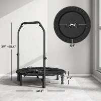 Soozier 40" Foldable Mini Trampoline, Rebounder Trampoline for Adults with Adjustable Foam Handle, Black(m-3)