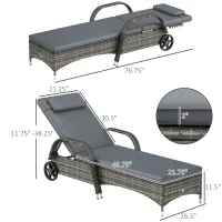 Outsunny Wicker Outdoor Chaise Lounge, 5-Level Adjustable Backrest PE Rattan Pool Lounge Chair with Wheels, Cushion & Headrest, Mixed Gray and Gray(m-3)
