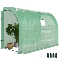 Outsunny 10' x 5' x 7' Lean to Greenhouse, Walk-In Green House, Plant Nursery with 2 Roll-up Doors and Windows, PE Cover and 3 Wire Shelves, Green(m-1)