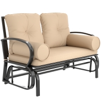 Outsunny Swing Glider Rocking Chair, Double Patio Bench, 2 Person Loveseat with Steel Frame, Cushions, Pillow Armrests, Khaki