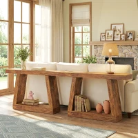 HOMCOM 55" Farmhouse Console Table, 2-Tier Entryway Table with Storage for Hallway, Living Room, Behind Couch, Rustic Brown(m-6)