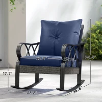 Outsunny Outdoor Wicker Rocking Chair with Padded Cushions, Aluminum Furniture, Rattan Porch Rocker Chair w/ Armrest, Navy Blue(m-3)