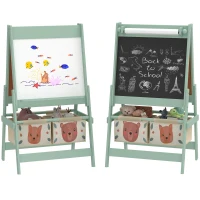 Qaba Art Easel for Kids with Paper Roll, Blackboard, Whiteboard, Storage(m-11)