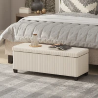 HOMCOM 44 Inches Ottoman with Storage, Lid, Legs, Corduroy End of Bed Bench for Living Room, Bedroom, Entryway, Beige(m-2)