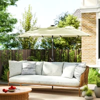 Outsunny Double-sided Patio Umbrella, 9.7' Outdoor Umbrella with Tilt and Crank, LED Solar Light and 12 Ribs, Cream White(m-9)