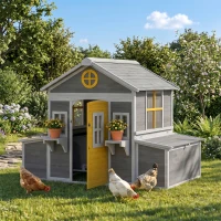 PawHut Wooden Chicken Coop, Hen House for 2-4 Hens, Outdoor Playhouse Poultry Cage with Nesting Boxes, Waterproof Roof, Windows(m-2)