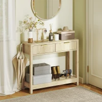 HOMCOM 35" Console Table with Storage, Narrow Entryway Table with Fluted Panel Drawers and Shelf for Hallway, Natural(m-2)