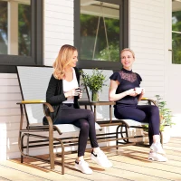 Outsunny Outdoor 2-Person Glider Bench, Outside Glider Swing Chair Loveseat with Table, Steel Frame, Cream White(m-10)