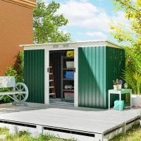 Outsunny 9' x 4' Metal Outdoor Storage Shed, Tool House with Double Lockable Doors for Backyard, Patio, Lawn, Garage, Dark Green(m-2)