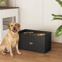 PawHut Pet Feeding Station Pet Dish Bowl Set with Storage, 2 Elevated Dog Bowls for Large Sized Dogs, Black(m-10)