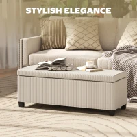 HOMCOM 44 Inches Ottoman with Storage, Lid, Legs, Corduroy End of Bed Bench for Living Room, Bedroom, Entryway, Beige(m-4)